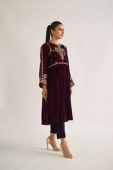 DA-1694 MAROON EMBROIDERED KURTA